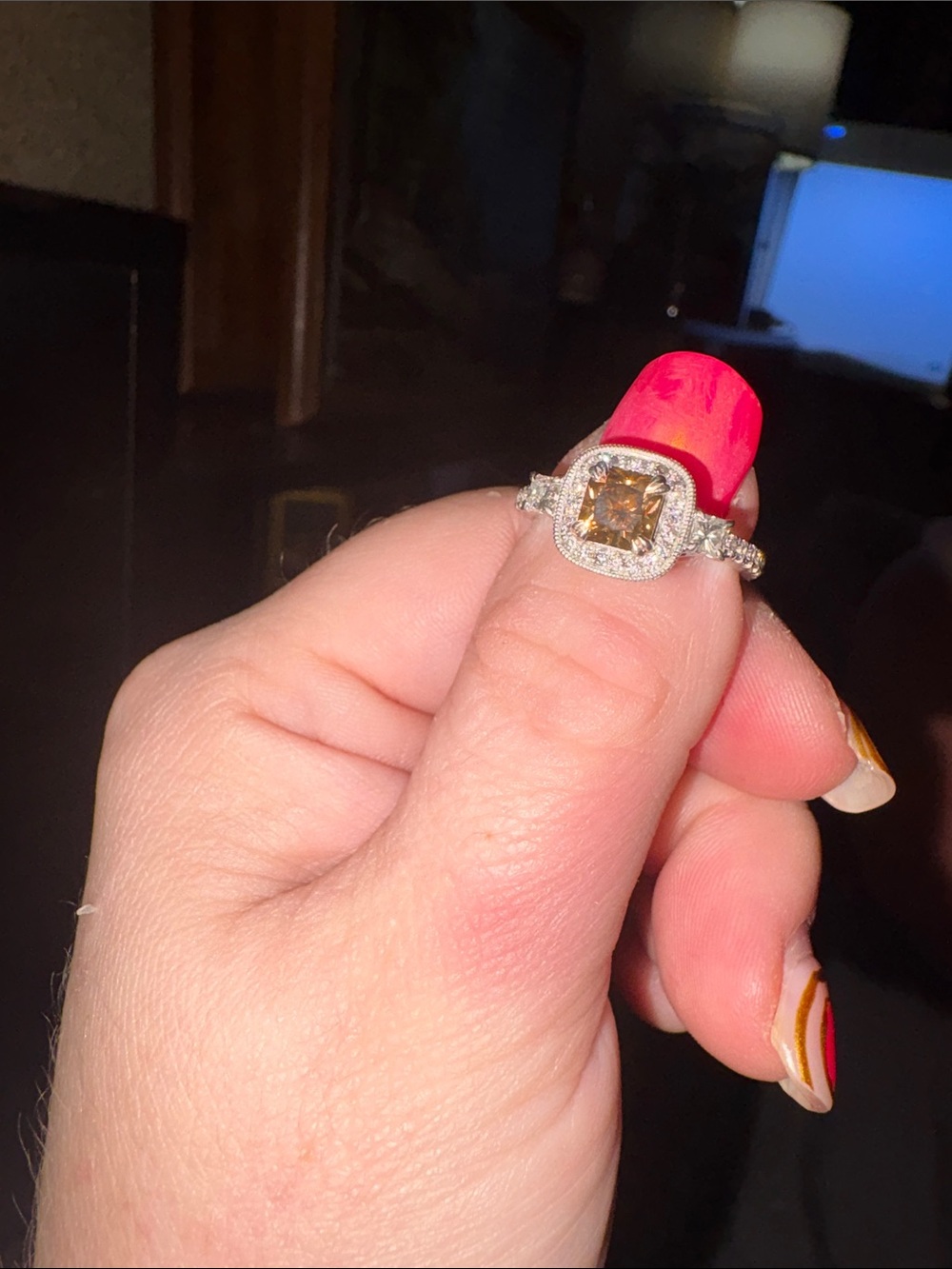 LeVian 1ct cushion cut chocolate diamond ring in Platinum (for sale or trade!)